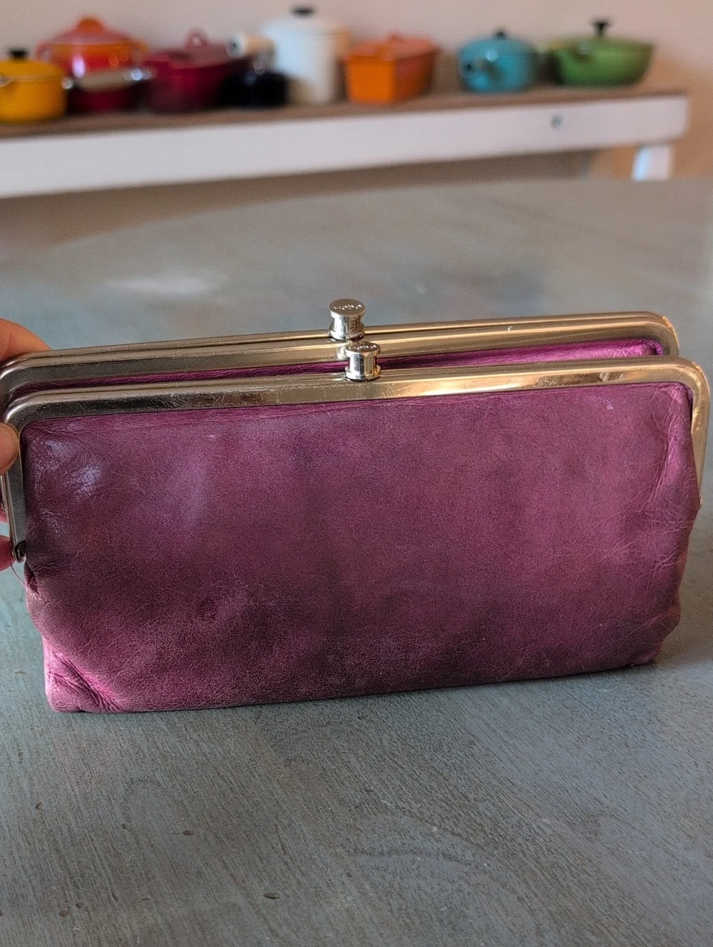HOBO Purple Leather Double Frame Clutch